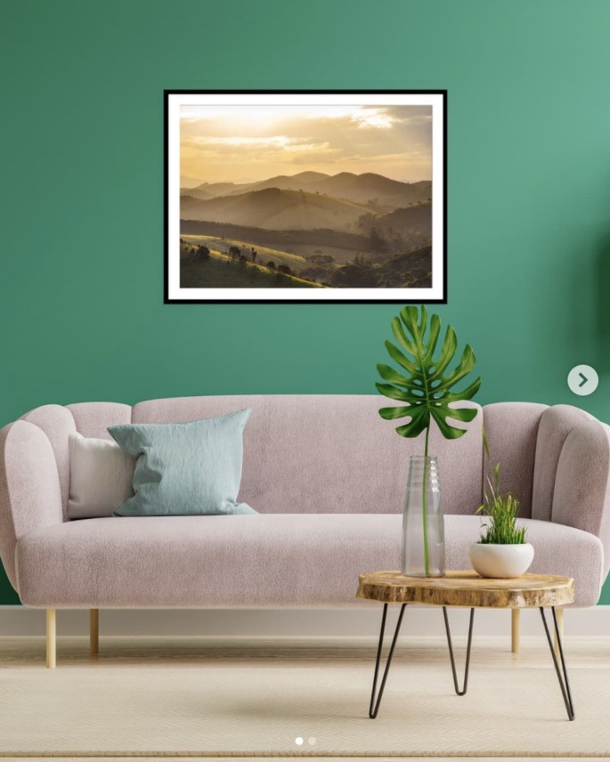 imagem de sofa e um quadro com mesinha de centro